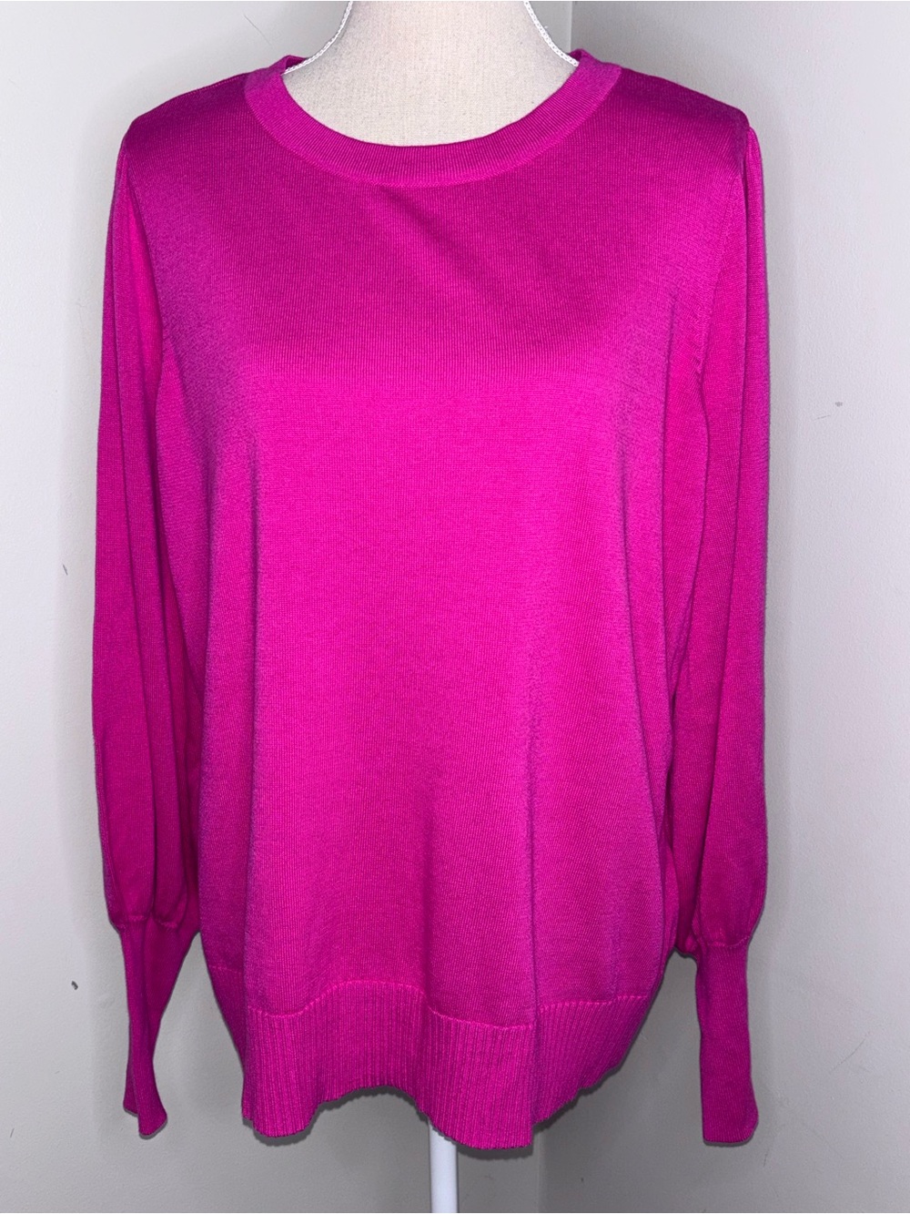 Belle by Kim Gravel hot pink bishop sleeve lightweight sweater size Large